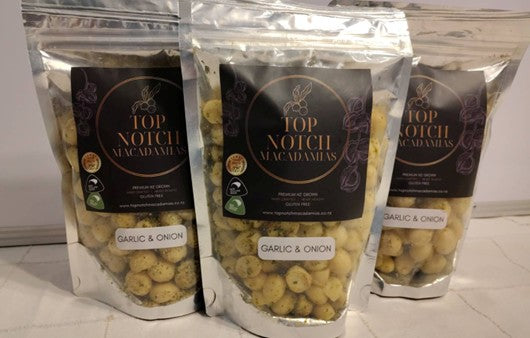 NZ Macadamia Nuts Garlic & Onion 400 gm x 3 multi pack : Top Notch brand